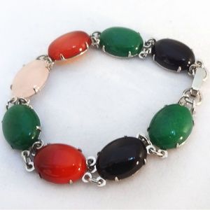 Gem Stone Link Bracelet Multi Colored Beads